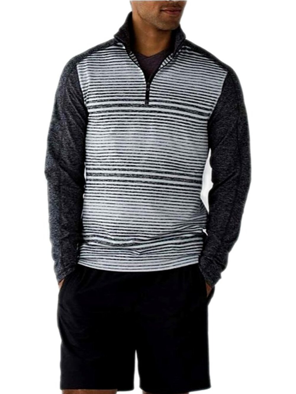 Lululemon Men’s Shirt Top Long Sleeve Surge Warm 1/2 Zip Pullover Gray Strips M